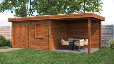 Lugarde Select Modern tuinhuis met overkapping Emmen 388x300cm + 300cm - Bruine olie