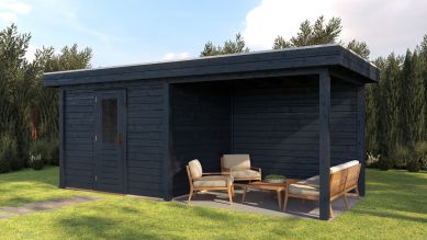 Lugarde Select Modern tuinhuis met overkapping Tilburg 300x250cm + 300cm - Zwarte olie