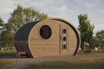 Barrelsauna Oval 195 - 397x175 cm - incl. dakshingles en vloer
