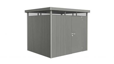 Metalen berging Highline H3 met enkele deur in de kleur kwartsgrijs