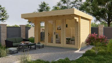 Blokhut James 400x280 cm + 120 cm luifel - Red class wood geïmpregneerd