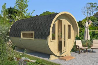 Camping barrel 4.46 Royal Deluxe - 222x423 cm - inclusief dakshingles - thermisch gemodificeerd hout