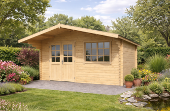 Blokhut Floor 505x445 cm + luifel 130 cm 40 mm vuren blank