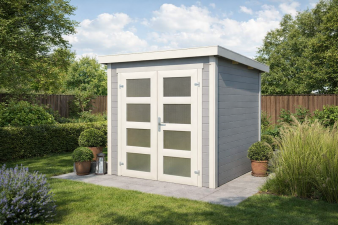 Blokhut Bart 200x200cm 28mm vuren lichtgrijs-wit geverfd