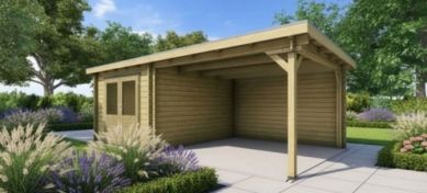 Classicline Blokhut Drenthe vuren groen geïmpregneerd 250x300 cm + overkapping 300 cm