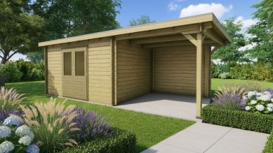 Classicline Blokhut Flevoland vuren groen geïmpregneerd 400x250 cm + overkapping 250 cm