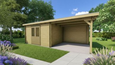 Classicline Blokhut Flevoland vuren groen geïmpregneerd 400x250 cm + overkapping 300 cm