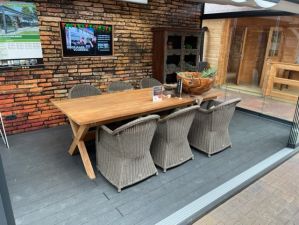 Teak tuintafel kruispoot - incl. 6 stoelen - Veldhoven