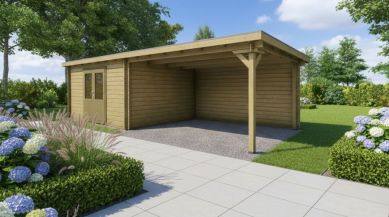 Classicline Blokhut Friesland vuren groen geïmpregneerd 400x300 cm + overkapping 400 cm