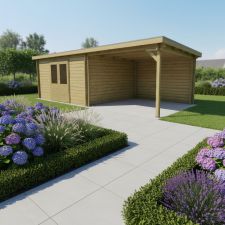 Classicline Blokhut Friesland vuren groen geïmpregneerd 400x300 cm + overkapping 300 cm