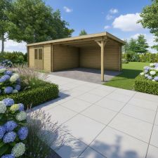 Classicline Blokhut Friesland vuren groen geïmpregneerd 400x300 cm + overkapping 400 cm