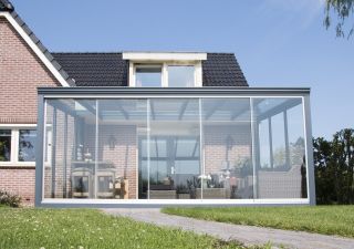 1 stuk beschikbaar: Glasschuifwand Profiline 3 spoor type D breedte 264 cm - antraciet structuur - SALE01815