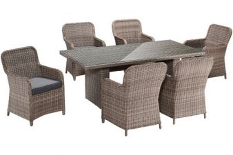 Dinnerset Kaapstad wicker tafel + 6 stoelen inclusief rugkussens - Numansdorp Showmodel