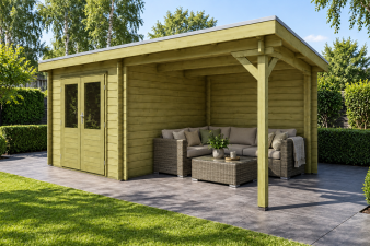 Classicline Blokhut Limburg 250x250 cm + overkapping 250 cm vuren groen geïmpregneerd