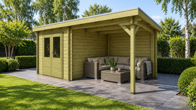 Classicline Blokhut Limburg 250x250 cm + overkapping 250 cm vuren groen geïmpregneerd