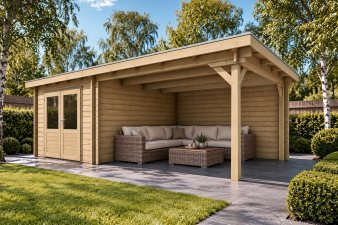 Classicline Blokhut Drenthe 250x300 cm + overkapping 300 cm vuren blank