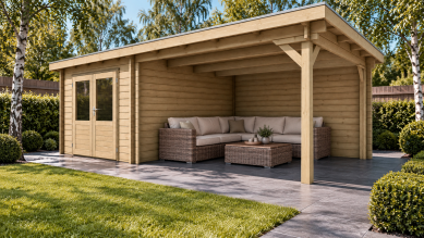 Classicline Blokhut Drenthe 250x300 cm + overkapping 300 cm vuren blank