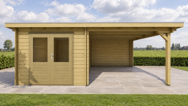Classicline Blokhut Drenthe 250x300 cm + overkapping 300 cm vuren groen geïmpregneerd