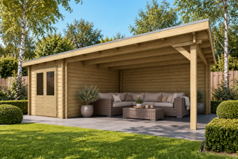 Classicline Blokhut Drenthe 250x300 cm + overkapping 400 cm vuren blank