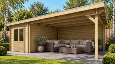 Classicline Blokhut Drenthe 250x300 cm + overkapping 400 cm vuren blank