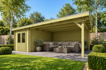 Classicline Blokhut Drenthe 250x300 cm + overkapping 400 cm vuren groen geïmpregneerd