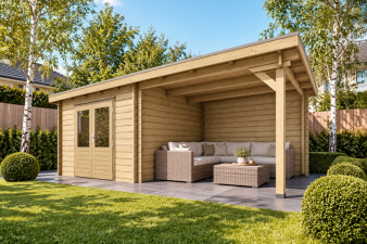 Classicline Blokhut Gelderland 300x250 cm + overkapping 250 cm vuren blank
