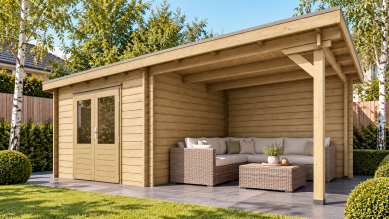 Classicline Blokhut Gelderland 300x250 cm + overkapping 250 cm vuren blank