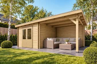 Classicline Blokhut Gelderland 300x250 cm + overkapping 300 cm vuren blank