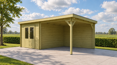 Classicline Blokhut Overijssel 300x300 + overkapping 300 cm vuren groen geïmpregneerd