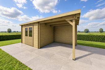 Classicline Blokhut Overijssel 300x300 + overkapping 400 cm vuren groen geïmpregneerd