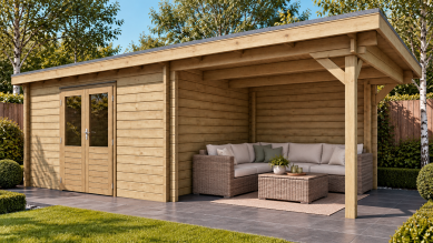 Classicline Blokhut Flevoland 400x250 cm + overkapping 250 cm vuren blank