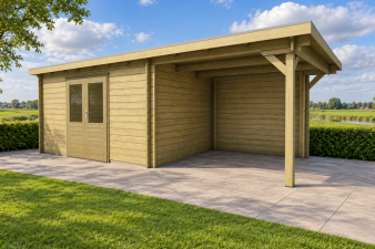 Classicline Blokhut Flevoland 400x250 cm + overkapping 250 cm vuren groen geïmpregneerd
