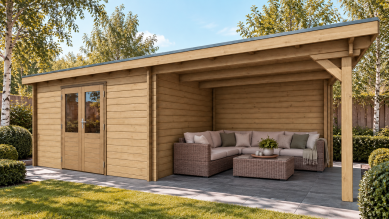 Classicline Blokhut Flevoland 400x250 cm + overkapping 300 cm vuren blank