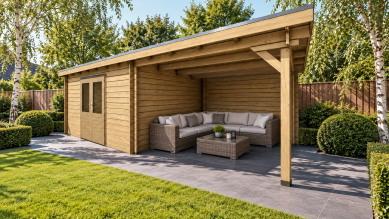 Classicline Blokhut Friesland 400x300 cm + overkapping 300 cm vuren blank