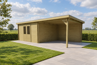 Classicline Blokhut Friesland 400x300 cm + overkapping 300 cm vuren groen geïmpregneerd