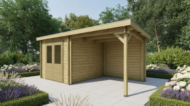 Classicline Blokhut Limburg vuren groen geïmpregneerd 250x250 cm + overkapping 250 cm