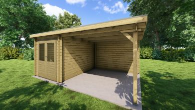 Classicline Blokhut Utrecht vuren groen geïmpregneerd 200x300 cm + overkapping 300 cm