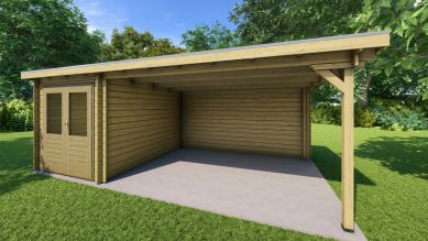 Classicline Blokhut Utrecht vuren groen geïmpregneerd 200x300 cm + overkapping 400 cm