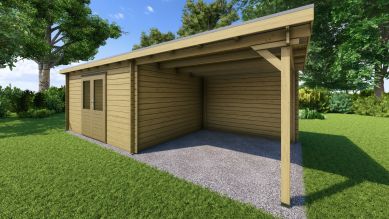 Classicline Blokhut Friesland vuren groen geïmpregneerd 400x300 cm + overkapping 300 cm