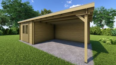 Classicline Blokhut Overijssel vuren groen geïmpregneerd 300x300 + overkapping 400 cm