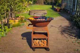 BBQ Plancha Grill Maestro XXL Ø80cm Cortenstaal - Met pook en houtopslag