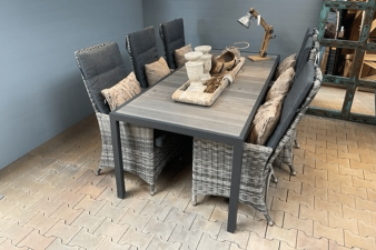 Tuinset Mogan - 6 wicker stoelen met aluminium tafel - Veldhoven