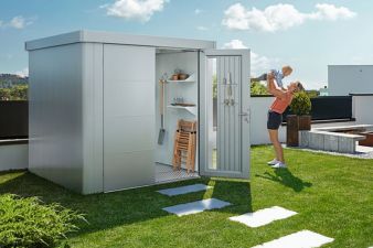 metalen berging neo 2b kwartsgrijs - dubbele deur
