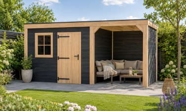 Buitenverblijf Novo Modern 300x300 cm + overkapping 200 cm incl. zijwand en achterwand (incl. EPDM)