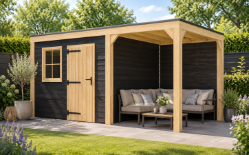Buitenverblijf Novo Modern 300x300 cm + overkapping 200 cm incl. achterwand (incl. EPDM)