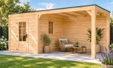 Buitenverblijf Novo Modern 250x300 cm + overkapping 350 cm incl. achterwand (incl. EPDM)