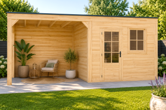 Buitenverblijf Novo Modern 300x300 cm + overkapping 300 cm incl. achterwand (incl. EPDM)