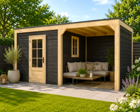 Buitenverblijf Novo Modern 250x300 cm + overkapping 250 cm incl. achterwand en zijwand (incl. EPDM)