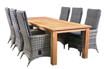 Tuinset Haria met 6 wicker stoelen en teakhouten tafel