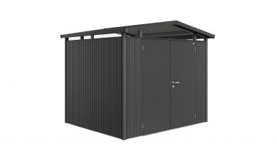 Biohort Panorama P3 metalen tuinhuis met dubbele deur donkergrijs